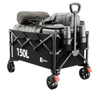 SUNULA Chariot Pliable de Plage 120KG Transport Repliable 4 Faces, poignée à déclic & Roues Tout-Terrain Freins 150L, Noir
