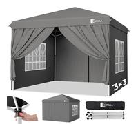 Sunula Tonnelle 3 x 3 m imperméable et stable avec 4 parois latérales, pliable, 3 x 3 m, avec tubes épaissis, tente de réception, tonnelle de jardin, tente pliable, pour camping, festival, fête (Gris)
