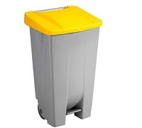 Sunware Basic Poubelle 120 l - 42,5 x 51 x 87,5 cm - Avec roues, pédale et poignée - Gris/jaune