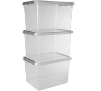 Sunware Comfort Line Boite Rangement 22L - 40x30x26cm - Lot de 3 - Boîte de rangement en plastique avec couvercle, adaptées aux vetement, jouets, materiel de bricolage et plus encore