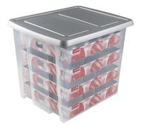 Sunware Nesta Christmas Ball Storage Box 45L - Rangement boules de Noel - Plateaux pour 64 boules de Noël - Transparent/Gris