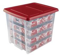 Sunware Nesta Christmas Ball Storage Box 45L - Rangement boules de Noel - Plateaux pour 64 boules de Noël - Transparent/Rouge