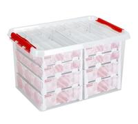 Sunware Q-line Boîte de Rangement Noël 62L - 60x40x34cm - avec Plateaux pour 116 Boules de Noël - Caisse Rangement Décorations de Noël - Rouge Transparent
