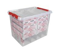 Sunware Q-line Boîte de Rangement Noël 72L - 60x40x42cm - avec Plateaux pour 128 Boules de Noël - Caisse Rangement Décorations de Noël - Rouge Transparent