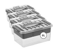 Sunware Q-line Boite de Rangement Plastique 6L - 30x20x14,5cm - Avec Couvercle - Avec Insertion Amovible - Paniers et boîtes de rangement (Lot de 4)