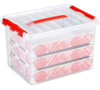 Sunware Q-line Christmas Ball Storage Box 22L - Rangement boules de Noel - Plateaux pour 60 boules de Noël - Transparent/Rouge