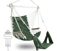 SUNWAY Chaise hamac avec repose-pieds réglable et appui-tête en tissu matelassé et barre d'écartement en acier; capacité de 158,8 kg; accoudoirs en bois pour porche/jardin; capacité de 158,8 kg; kit