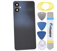 sunways Coque arrière de rechange pour Samsung Galaxy A06 5G avec lunette de caméra arrière, lentille de caméra arrière, adhésif prédécoupé et kit d'outils SM-A066B Noir
