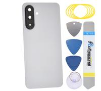 sunways Vitre arrière de rechange pour Samsung Galaxy A26 avec lunette de caméra arrière, lentille de caméra arrière, adhésif prédécoupé et kit d'outils SM-A266E Blanc