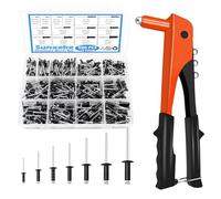 Sunxeke Kit de riveteuse robuste avec rivets pop noirs, 500 rivets aveugles en aluminium de 14 tailles pour bricolage, réparations automobiles, meubles