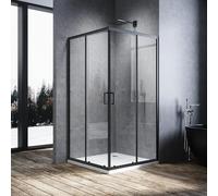 SUNXURY Cabine de douche avec entrée d'angle 100 x 120 cm - Porte coulissante - En verre de sécurité (ESG) de 5 mm - Hauteur : 195 cm - Cadre noir