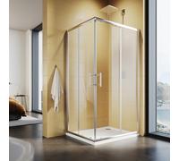 SUNXURY Cabine de douche - Entrée d'angle - 80 x 100 cm - Double porte coulissante - Portes coulissantes amovibles - Verre de sécurité ESG de 5 mm - Cadre argenté - Hauteur 195 cm