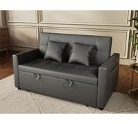 SUNXURY Canapé 140 x 94 cm, avec fonction sommeil, petit canapé-lit moderne, gris foncé, 2 places avec coussin, angle de dossier réglable (100 °-135 °-180 °), cuir synthétique super fibre