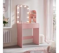 SUNXURY Coiffeuse pour enfant avec éclairage LED - Avec miroir et tiroir - Pour fille - 700 x 400 x 1400 mm - Rose