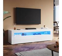 SUNXURY Meuble TV blanc brillant 160 cm avec éclairage LED 160 x 40 x 45 cm (l x p x h) pour salon moderne meuble TV en bois