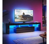 SUNXURY Meuble TV de 160 cm avec éclairage LED - Noir - Avec étagère en verre - 180 x 45 x 35 cm (l x H x P)