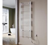 SUNXURY Radiateur de salle de bain électrique - Blanc - 1640 x 600 mm - Chauffe-serviettes incurvé - Avec mini thermostat - Panneau sélectionnable - Porte-serviettes - Raccord central d'eau - 900 W