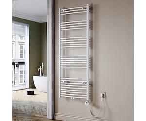 SUNXURY Radiateur de salle de bain électrique - Blanc - 1640 x 600 mm - Chauffe-serviettes incurvé - Avec mini thermostat - Panneau sélectionnable - Porte-serviettes - Raccord central d'eau - 900 W