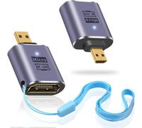 SUNY-8K Hdmi To Micro Hdmi Adapter,Standard Micro Hdmi Extension Adapter 2.1 Version,Adaptateur Micro Hdmi Mâle Vers Hdmi Femelle Avec Lumière Led Et Design Perforé 8K@60Hz,4K@14Hz (2 Pack)