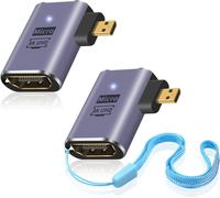 SUNY-8K Right Angle Micro Hdmi Adapter,90 Degree Micro Hdmi To Hdmi Adapter,48Gbps Uhd Hdmi 2.1 Female To Micro Hdmi Male Extender Connector For Camera Camcorder,Tablet Digital 2 Pack