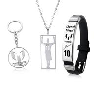 Suny Smiling Lot de 3 colliers de football Messi pour garçons - Bracelet réglable en acier inoxydable - Kit de football - Numéro 10 - Accessoire cool pour garçons - Souvenir - Cadeaux pour fans de