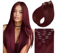 Sunya Extensions à clipper en cheveux naturels bourgogne, cheveux humains invisibles, 35 cm, clips invisibles, 7 pièces, 70 g/paquet #99J