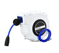 Sunydog Enrouleur de Tuyau Rétractable Polyvalent avec Buse de Pulvérisation à 6 Fonctions, Enroulement Automatique, pour le Lavage Voiture, le Jardinage - Matériau en Acier Robuste Blanc (25m)