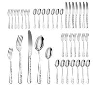 Sunydog Ensemble D'argenterie Poli Miroir 40 Pièces pour Manger Divers Aliments avec un Beau Motif de Fleurs (Argent)