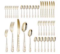 Sunydog Ensemble D'argenterie Poli Miroir 40 Pièces pour Manger Divers Aliments avec un Beau Motif de Fleurs (Or)