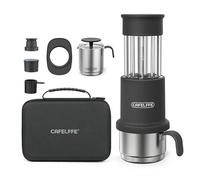 Sunydog Ensemble de Machines à café de Voyage Cafetière Manuelle 3 en 1 avec Pichet à Mousse Lait pour Latte et Cappuccino Réservoir D'eau 80 Ml en Acier Inoxydable (Noir)