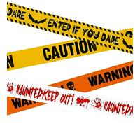SUNYOK 4pcs Ruban d'Avertissement Halloween Bande Adhésive Effrayante pour Fête Maison Hantée Rubans Signalisation Danger pour Zombie Zone Vampire Décoration de Sécurité(9,1m x 7,5cm)