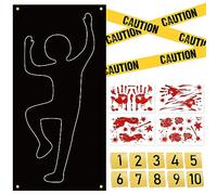 SUNYOK Scène de Crime Décoration pour Halloween(18pcs) Ruban CAUTION Autocollants Sanglants Marqueur Numéro 1-10 Silhouette Corps de Mort Décorations Effrayantes pour Fête Maison Hantée