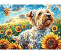 SunYorkshire Terrier Mignon mer de Fleurs 1000 Pieces Casse-tête Adulte en Carton sans Déformation Ménagerie radieuse et fantaisiste Très Difficile Haute Difficulté Anti-Stress Décoration Murale Cade