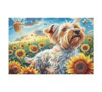 SunYorkshire Terrier Mignon mer de Fleurs 1000 Pièces Puzzle Adulte en Carton Rigide Haute Qualité Animal Animal de Compagnie Faune Sauvage Difficile Niveau Expert Anti Stress Jeu De Société Idée Cad