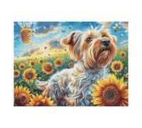 SunYorkshire Terrier Mignon mer de Fleurs 500 Pièces Puzzle Adulte en Carton Haute Qualité Épais Difficile Moyenne Anti-Stress Décoration Murale Idée Cadeau Saint Valentin 500 PCS/52×38cm