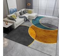SUNYRDSM Chambre Tapis Meuble Cuisine Cadre de Conception géométrique Semi-Circulaire Gris-Jaune-Bleu, la décoration de la Ligne Jaune Peut être personnalisée Tapis Ado 160X230CM