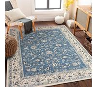 SUNYRDSM Tapis Ado Tapis Sol 90X200CM Tapis Vinyl pour Salon, Salle à Manger, Chambre à Coucher, Design imprimé botanique Bleu Antiderapant Tapis