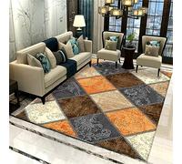 SUNYRDSM Tapis Chambre Tapis Couloir 130 x 190 cm Tapis de Salon Orange Gris carré Design géométrique Confort Tapis Poil Ras
