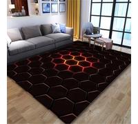 SUNYRDSM Tapis Chambre Tapis De Chambre Enfant 70X200CM Tapis de canapé Design géométrique Hexagonal Noir et Rouge Durable Tapis Enfant Fille