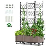 SUNYRISY Lot de 3 jardinières surélevées avec treillis, bac à fleurs avec tuteur et roue à roulettes, avec roues et treillis, auto-arrosage, bac à plantes pour cultiver des plantes grimpantes