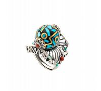 SUNYUHUI Tenzhu Turquoise Bague 925 en Argent Sterling Pivotant Branche Creuse Style Tibétain Vintage, Silver