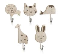 Sunyunze 10 Pièces Patères Autocollantes en Bois Muraux Patère Murale Rigolo Animaux Mignons Cartoon Crochets Autocollants en Bois Patere Murale pour Salle de Bain Chambre Cuisine Serviettes Chapeaux