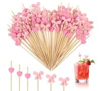 Sunyunze 200 Pièces Pique Aperitif Pic Cœur Rose Nœud Decoration Cocktail | Pic a Brochette 12cm pour Piques à Cocktail Anniversaires Mariages Fêtes Fruits Brochettes Pique Apero