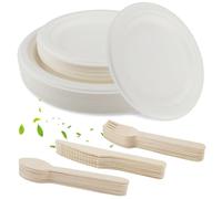 Sunyunze 200 Pièces Vaisselle Épaississent Assiette Fourchette Couteau Cuillères Écologique Party Besteck Set Ensemble Vaisselle Carton pour Le Festival de Gril Pique Nique ou La Fête