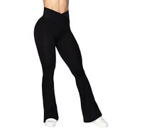 Sunzel Legging évasé, Pantalon de Yoga croisé avec contrôle du Ventre, Taille Haute et Jambe Large, Noir, Taille XS