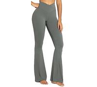 Sunzel Legging évasé Taille Haute avec Effet Gainant au Niveau du Ventre, croisé, Jambes Larges, Gris, Taille L