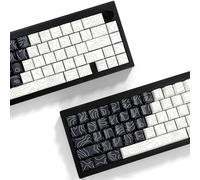 Sunzit Touches PBT - 131 touches topographiques noires et blanches - Profil Cherry personnalisé - Sublimation - Touches imprimées sur les côtés pour clavier de jeu mécanique ISO/ANSI UK (noir et