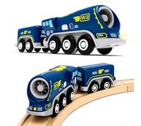 SunZug Train à Piles pour Chemin de Fer en Bois, Train Electrique Enfant 3 4 5 6 7 8 Ans, Locomotive à Piles avec Son et Lumière, Jouet Voiture Compatible avec Thomas Brio, Jouet Enfant et Filles