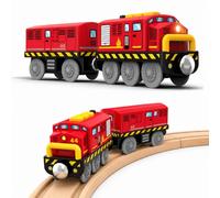 SunZug Train Electrique Enfant, Train de Locomotives à Piles pour Chemin de Fer en Bois, Voiture Son et Lumière, Jouet pour Voie Ferrée Compatible avec Thomas Brio, Jouet Enfant 3 4 5 6 7 Ans, Rouge