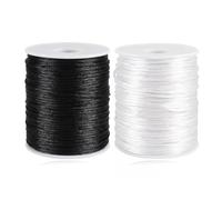 Suo Long Fil pour la Fabrication de Bracelets et Bijoux - Cordon en Nylon Satiné 2 Rouleaux Noir + Blanc 100M/Rouleau - Fil pour Bracelets, Lanières, Macramé, Bracelets d'Amitié, Perlage, Kumihimo